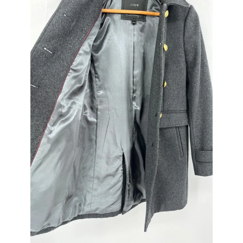 J. Crew Melton Wool Coat Dark Gray Gold Crest Button Military Jacket Size 4 - Picture 3 of 8